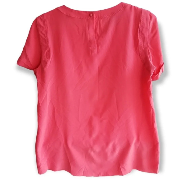 Weekend MaxMara Silk Ruffle Front Short Sleeve T-Shirt Blouse Pink Small - Picture 2 of 13
